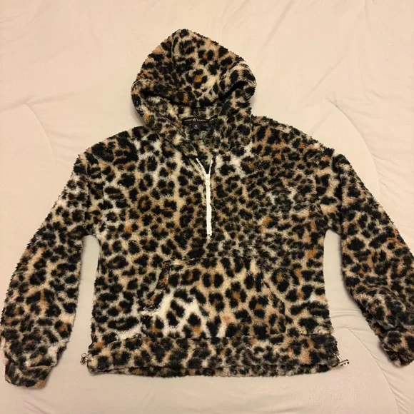 Leopard teddy quarter zip hoodie Medium - Picture 1 of 6